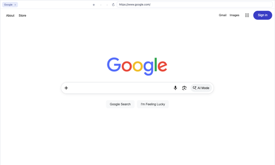 The pinned Browser with a tab strip, address bar and Google open